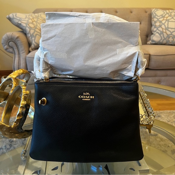 Coach Double Zip Shoulder Crossbody Bag Black - Picture 13 of 16